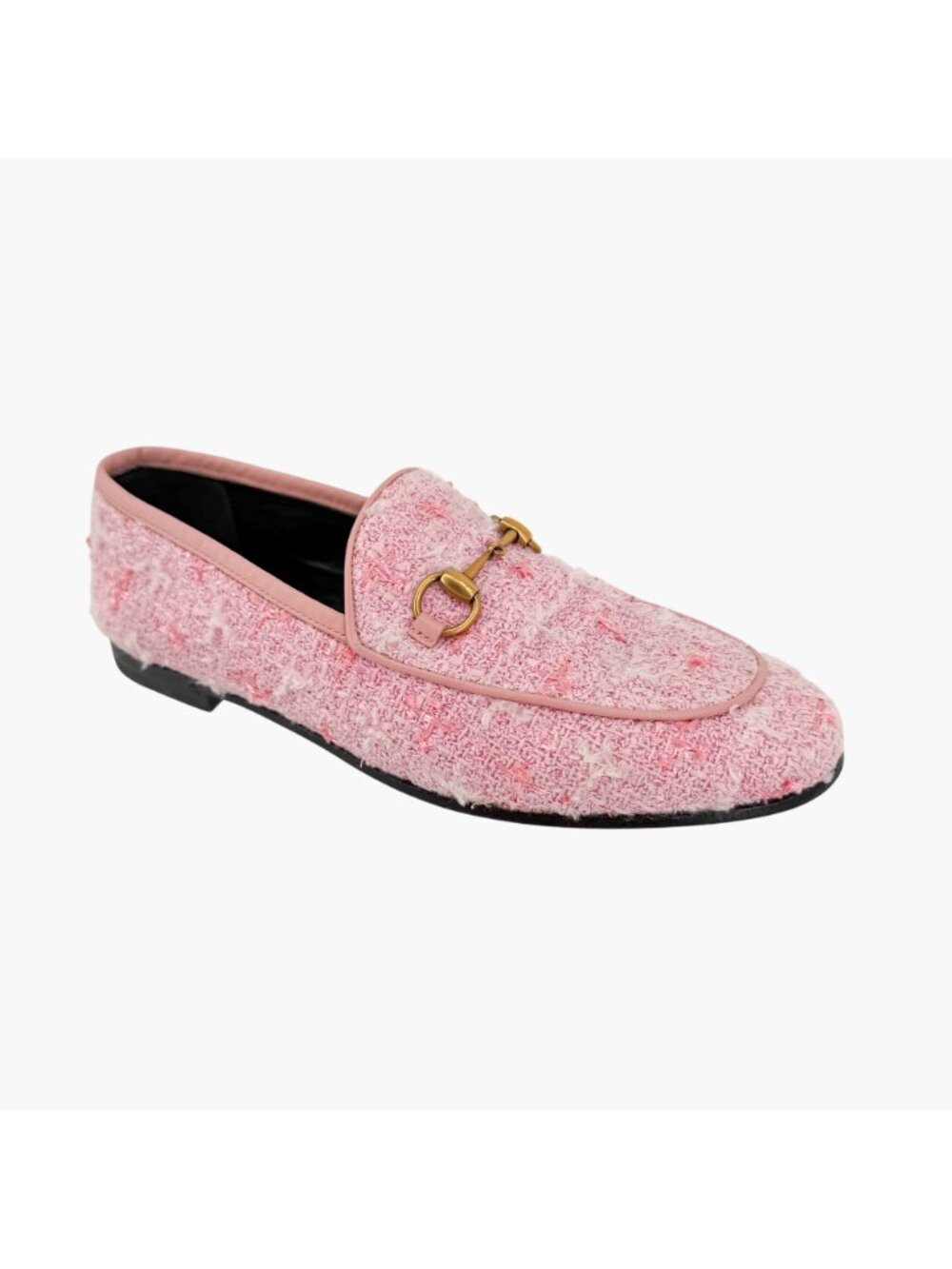 Gucci Jordaan Light Pink Tweed Horsebit Loafers Size 37 US 7 Women's Flats - Picture 9 of 15